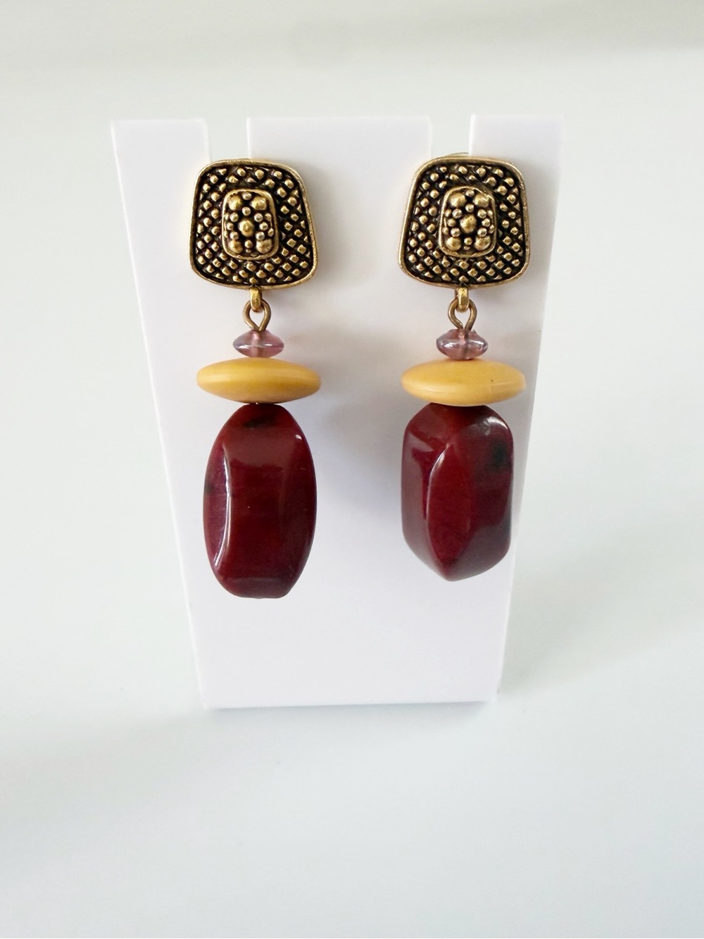 Vintage Gold Tone Beaded Dangle Earrings